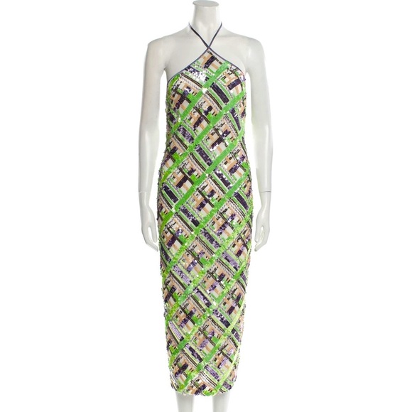 Veronica Beard Cherie Dress Violet Multi Sequin Halter Midi Dress Size 2 NWT - Picture 4 of 10